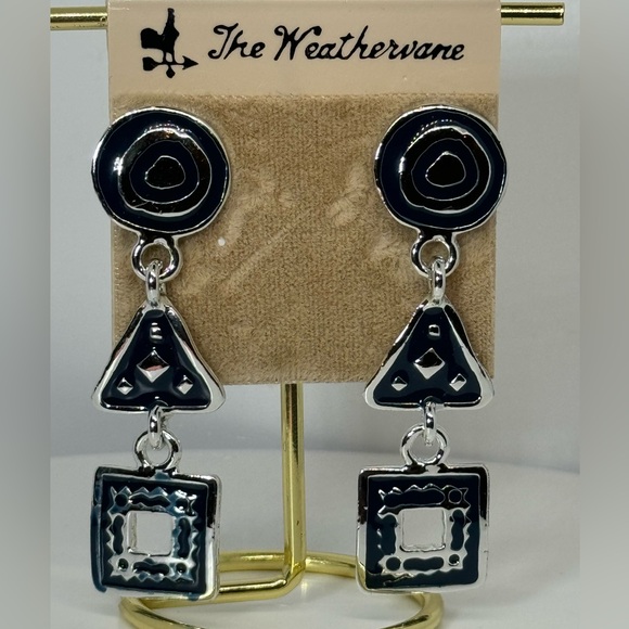 Vintage Geometric Silver Drop Earrings by The Weathervane - Bold & Unique Design - Picture 2 of 8
